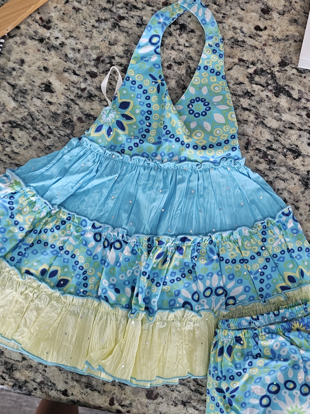 Girls' Halter Summer Dress in Blue & Green Print